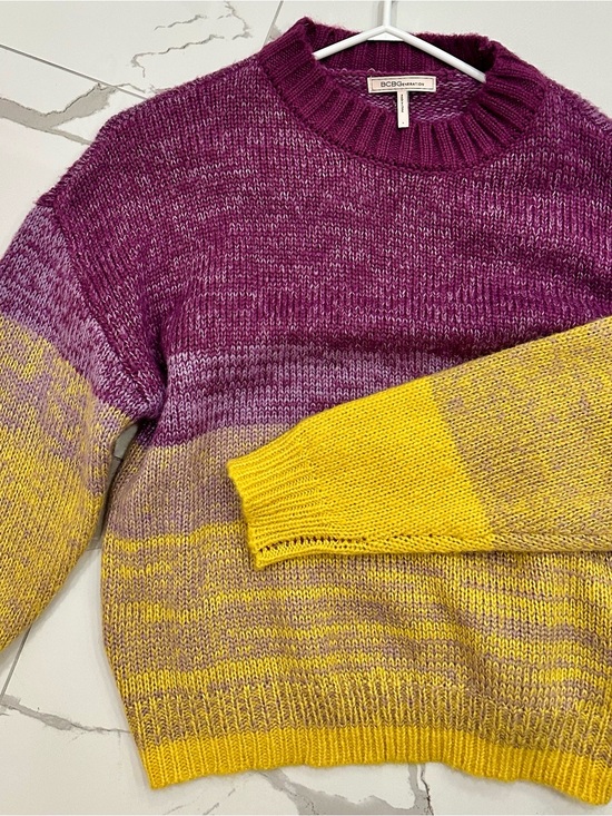 BCBGeneration Sweaters - BCBGeneration Purple and Yellow Colorblock Crewneck Sweater